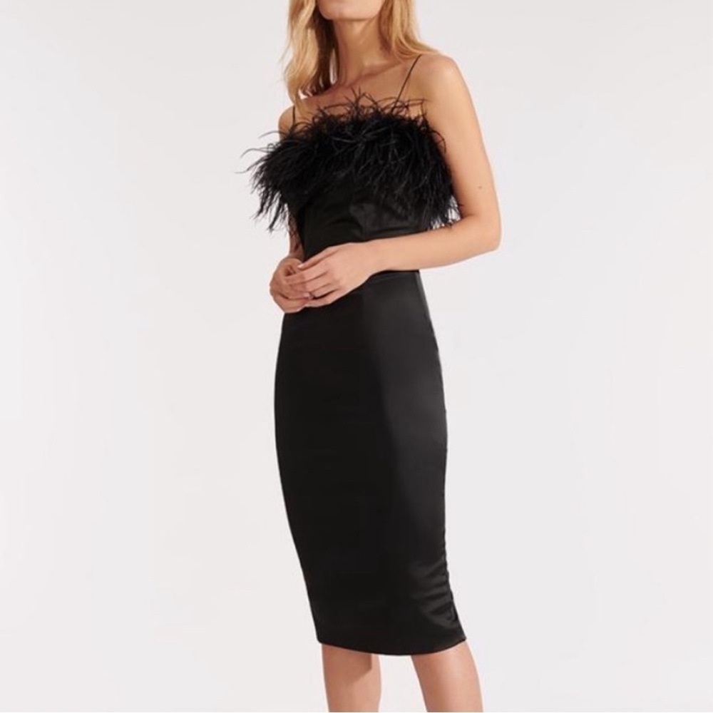 VERONICA BEARD Lilya Feather Trim Midi Dress Black Sz 2